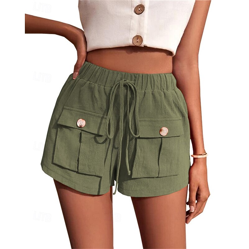 Women's Cargo Shorts Shorts Fashion Athletic Short Mid Waist Plain Pocket Elastic Waist Breathable Comfortable Micro-elastic Sports & Outdoor Daily Wear Apricot Black Army Green Navy Blue Summer