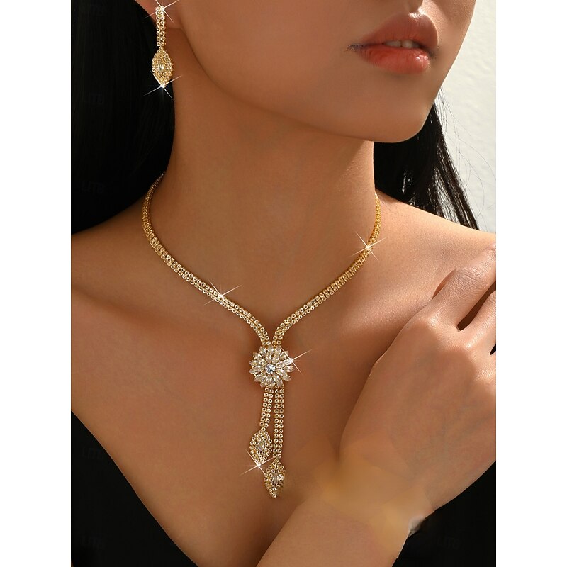 Bridal Jewelry Sets Three-piece Suit Zircon Rhinestone 1 Necklace Earrings Bracelets Women's Elegant Vintage Cute Tassel Fringe Precious irregular Jewelry Set For Wedding Party3