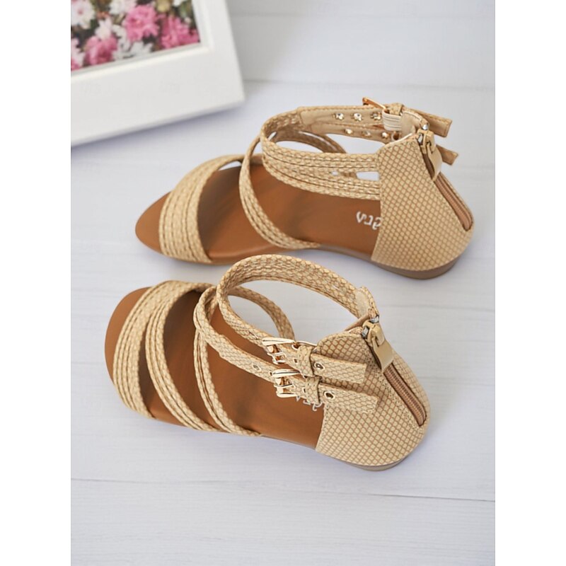Women's Beige Gladiator-Style Braided Flat Sandals with Double Buckle Straps – Casual Boho Summer Shoes for Travel, Vacations, and Everyday Outfits4