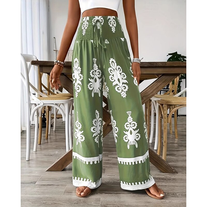 Women's Slacks Pants Trousers Casual Full Length Natural Flower Printing Comfy Outdoor Street Daily Wear Black Blue Green Summer Regular Fit3