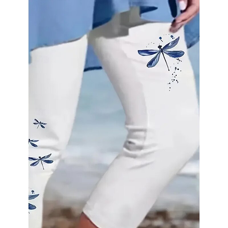 Women's Leggings Capri Pants High Elasticity Vacation Vintage Fashion Calf-Length Mid Waist Animal Ocean Printing Thermal Warm Breathable Soft Stretchy Vacation Casual Daily White Summer Spring2