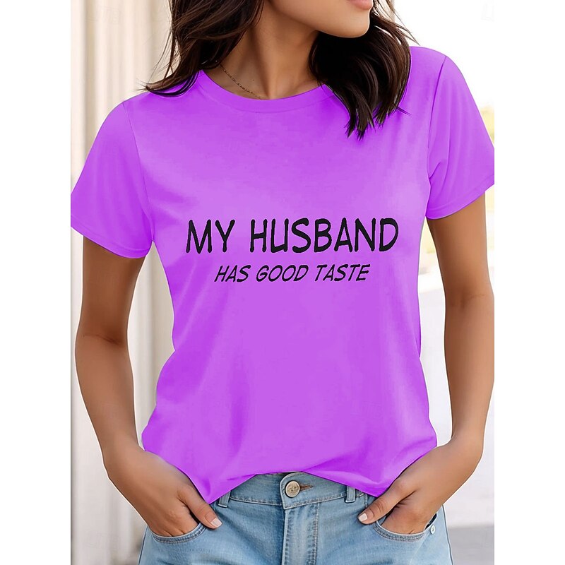 Women's Funny T Shirt Graphic Letter Stylish Casual Short Sleeve Crew Neck Regular Tops Daily Weekend Print Pink Blue Purple Gray Summer2