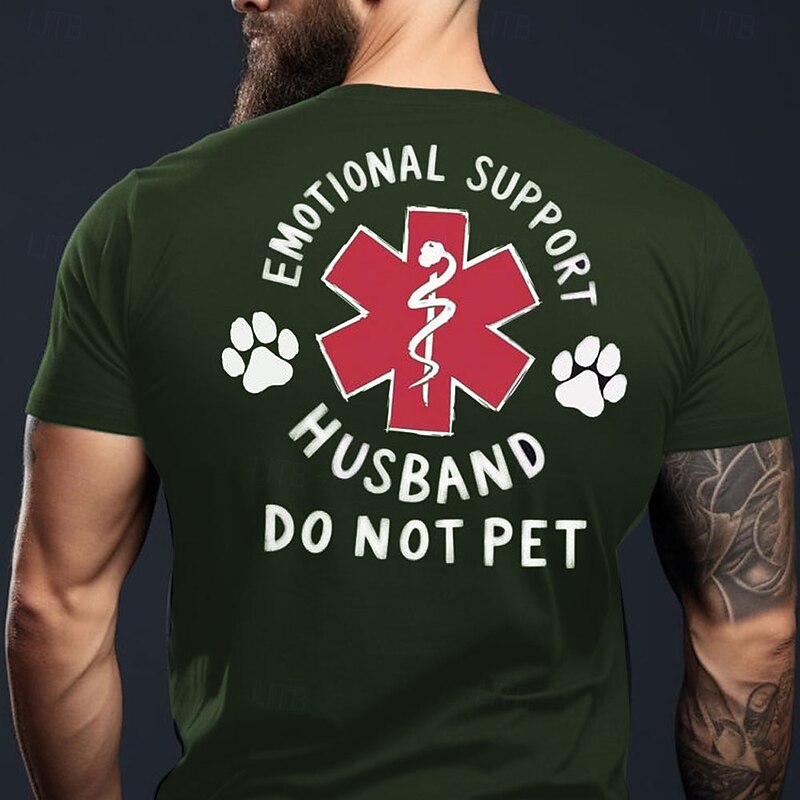Men's Funny Graphic T-Shirt Emotional Support Husband Do Not Pet3