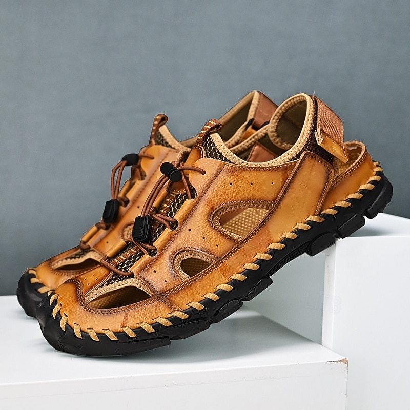 Men's Brown Faux Leather Hiking Sandals – Durable Outdoor Shoes with Adjustable Straps for Summer Adventures4