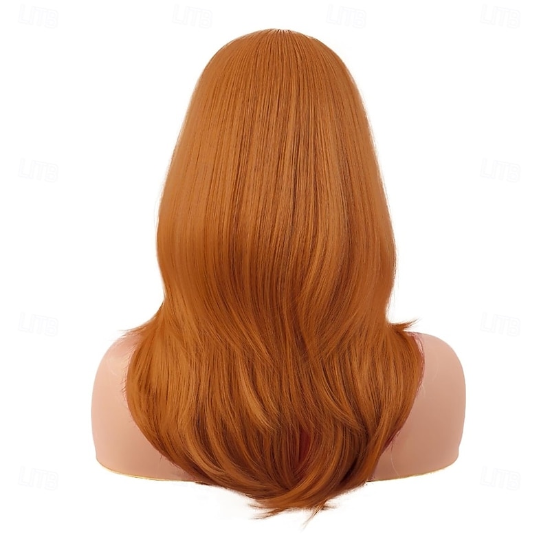 Long Layered With Bangs Straight Synthetic fiber Shoulder Length Hair for Daily Use or Party Wig4
