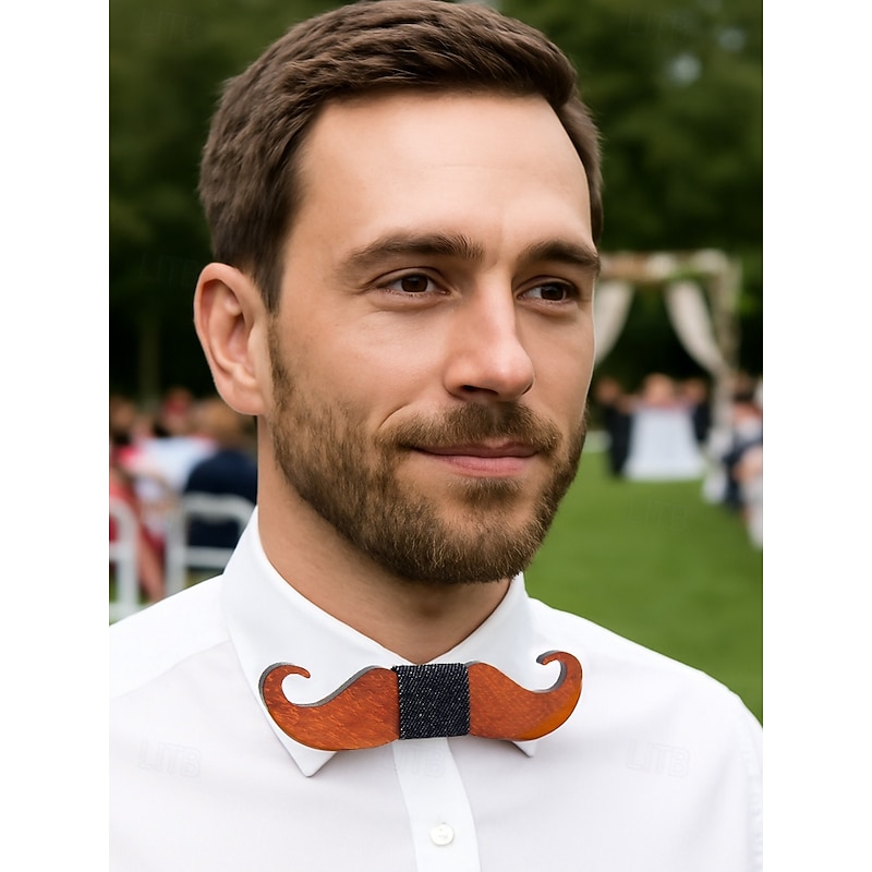 Men's Wooden Laser-Cut Bow Tie with Black Denim Accent – Stylish and Unique Fashion Accessory for Weddings, Parties and Formal Occasions