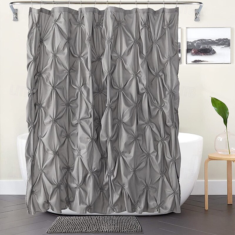 Shower Curtain Sets with Rugs Pinched Pleat Farmhouse Shower Curtain Elegant Decor Set with 12 Hooks for Bathroom Standard Dark Grey Blue White