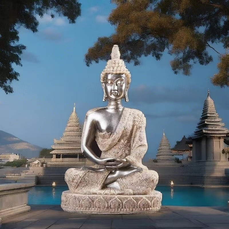 Sandstone Sitting Buddha Resin Statue,Southeast Asian Decorative Sculpture for Home Decor, Meditation Desk Ornament, Zen Craft Gift4