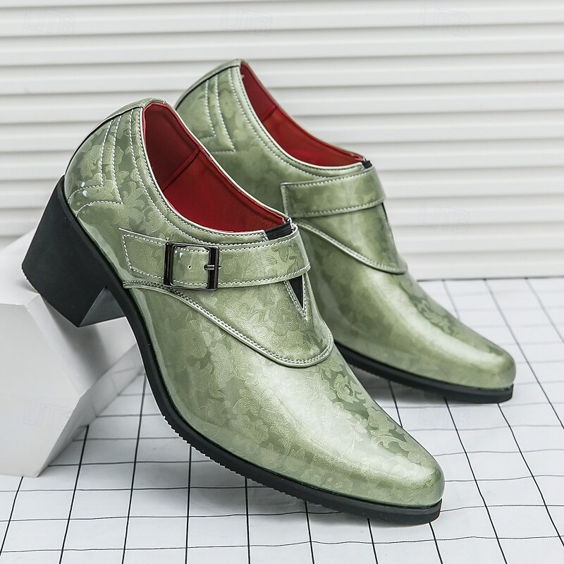Green Embossed Leather Dress Shoes for Men with Belt Strap - Elegant Dance Shoes for Formal Events2