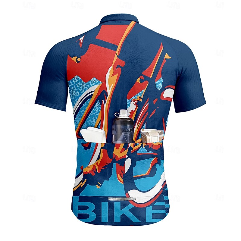 Men's Cycling Jersey Graphic Geometric Letter & Number Short Sleeve Bike Tee Tshirt Jersey Top with 3 Rear Pockets UV Resistant Quick Dry Front Zipper Reflective Strips Sports Blue Clothing Apparel2