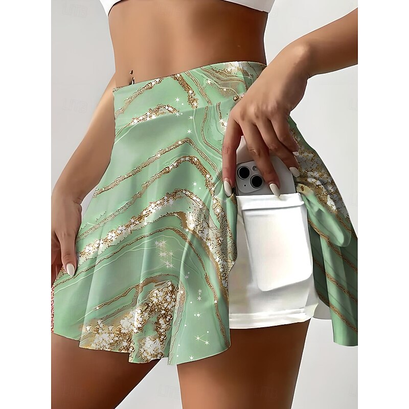 Women's Short Skirt culottes Mini Skirt Casual Mini Mid Waist Skirts Graphic Stretchy Vacation Daily Light Green Pink Blue Green Summer Polyester3