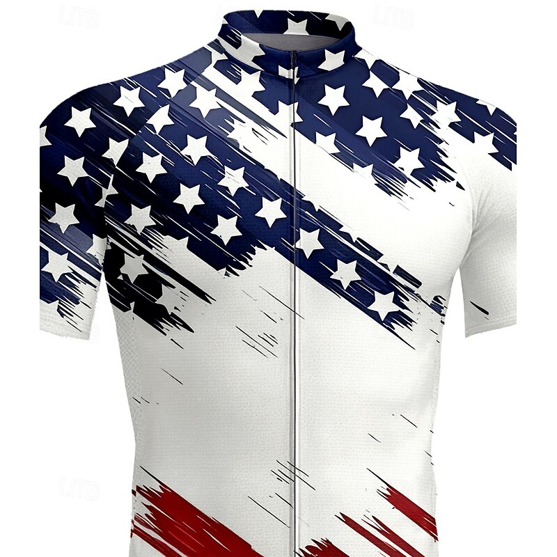 Men's Cycling Jersey Graphic National Flag Short Sleeve Bike Tee Tshirt Top with 3 Rear Pockets UV Resistant Quick Dry Front Zipper Reflective Strips Sports Red Clothing Apparel3