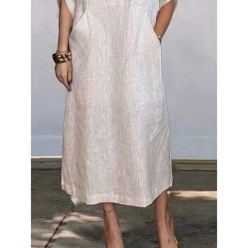 Women's Maxi Dress A Line Dress Summer Dress Linen Casual Daily Regular Fit Graphic Plain 3/4 Length Sleeve Crew Neck Black White Red Blue Summer3