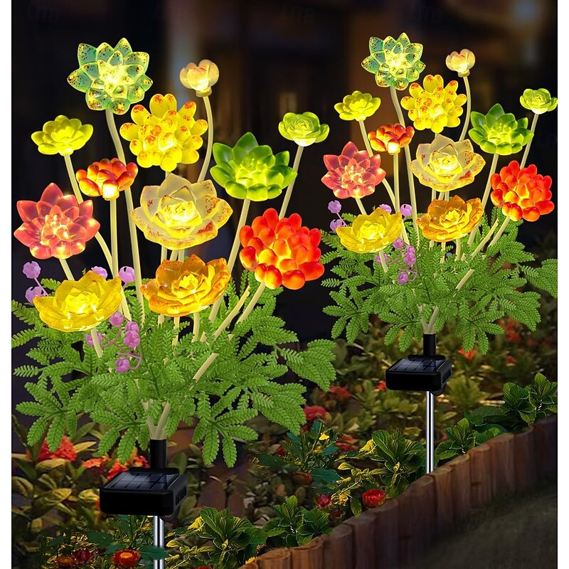 1 Pc outdoor solar simulation succulent ground plug-in lamp, courtyard garden, lawn path, landscape lamp, decorative lamp, gardening enthusiast's gift2