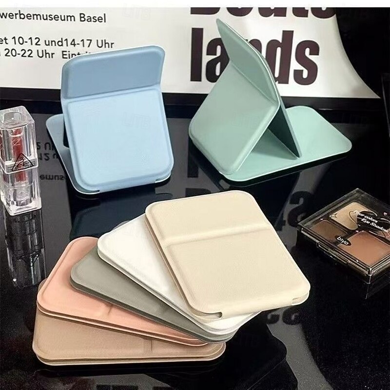 PU Leather Compact Cute Pocket Mirror Portable Desktop Mini Makeup Mirror for Dormitory Tabletop Office PU Leather Adjustable Handheld Folding Mirror4