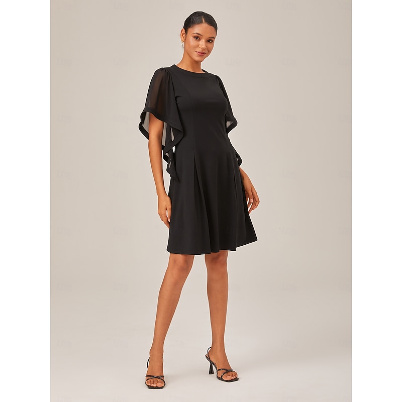 Black Ruffle Sleeve Color Block Midi Dress with Round Neck 2026 - €27.29