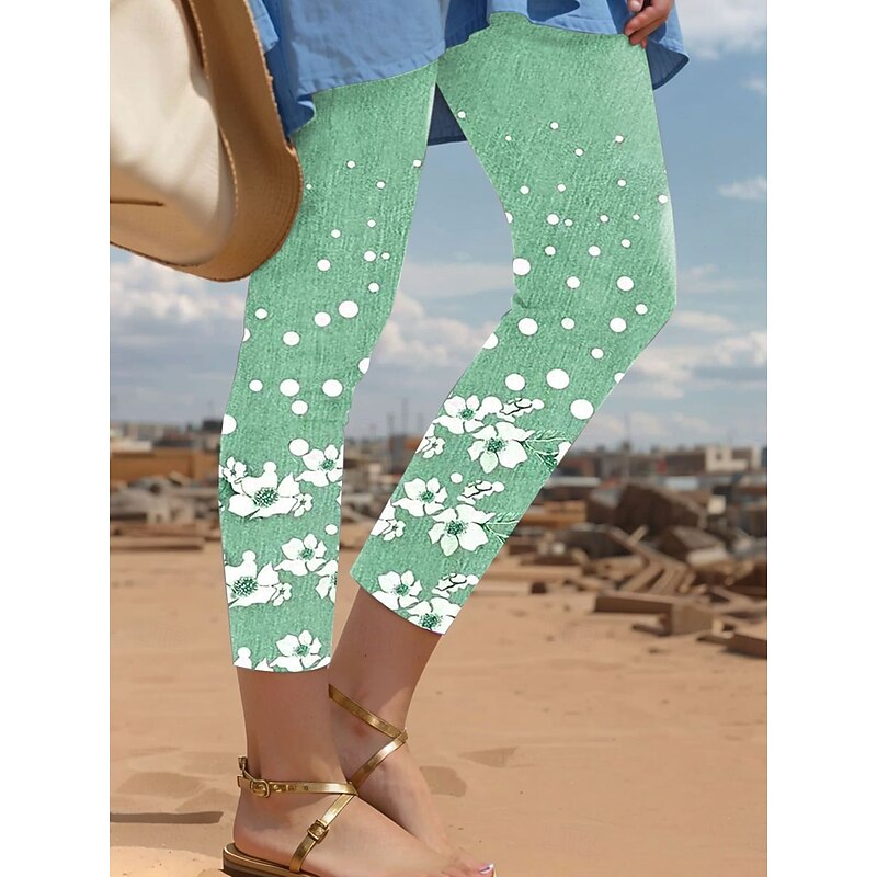 Women's Leggings Vacation Vintage Fashion Ankle-Length High Waist Floral Graphic Polka Dot Printing Thermal Warm Soft Breathable Stretchy Vacation Casual Daily Pink Blue Green Spring Slim Fit2