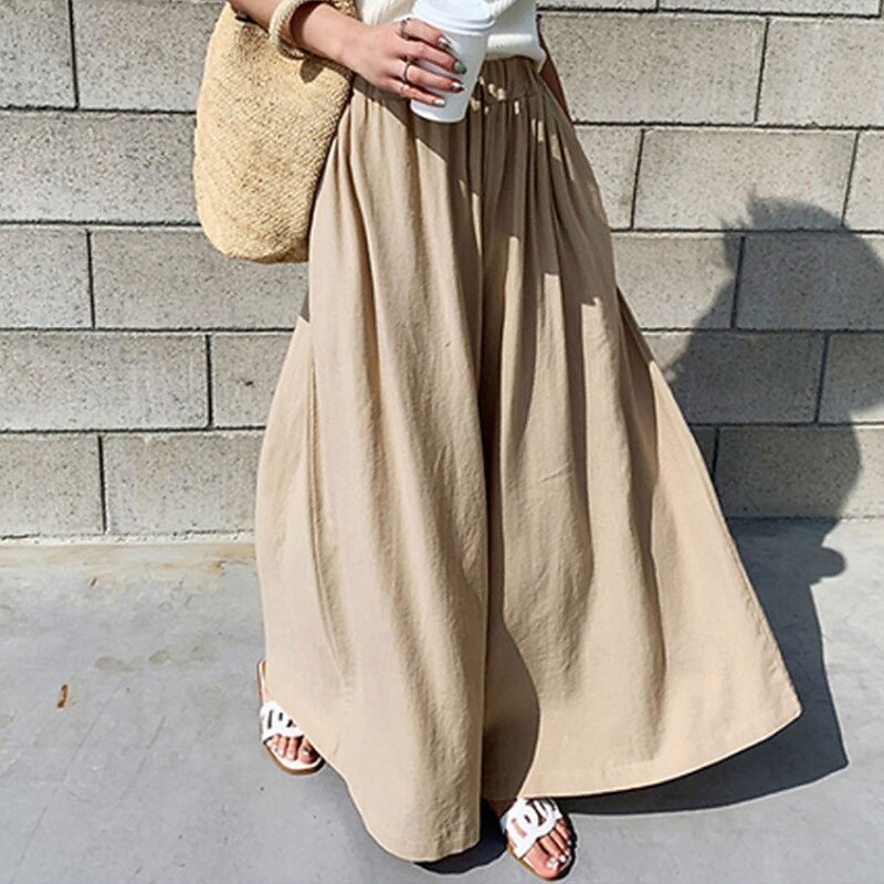 Women's Cotton Linen Pants Slacks Fashion Streetwear Full Length Natural Plain Pocket Elastic Waist Comfy Comfortable Going out Weekend Forest Green Light Sky Blue Grey Lake Blue Summer Regular Fit