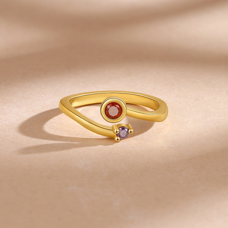 Personalized Birthstone Double Stone Ring Custom Gift for Her, Time Intertwined Eternal Love Open Design, Mother's Day Valentine's Day Christmas Birthday Anniversary Jewelry for Mom Wife Girlfriend4