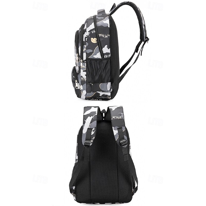 Stylish Camouflage Backpack with Multiple Compartments for Men and Women – Trendy School or Travel Backpack with Water Bottle Pocket, Available in Blue, Black, and Grey4