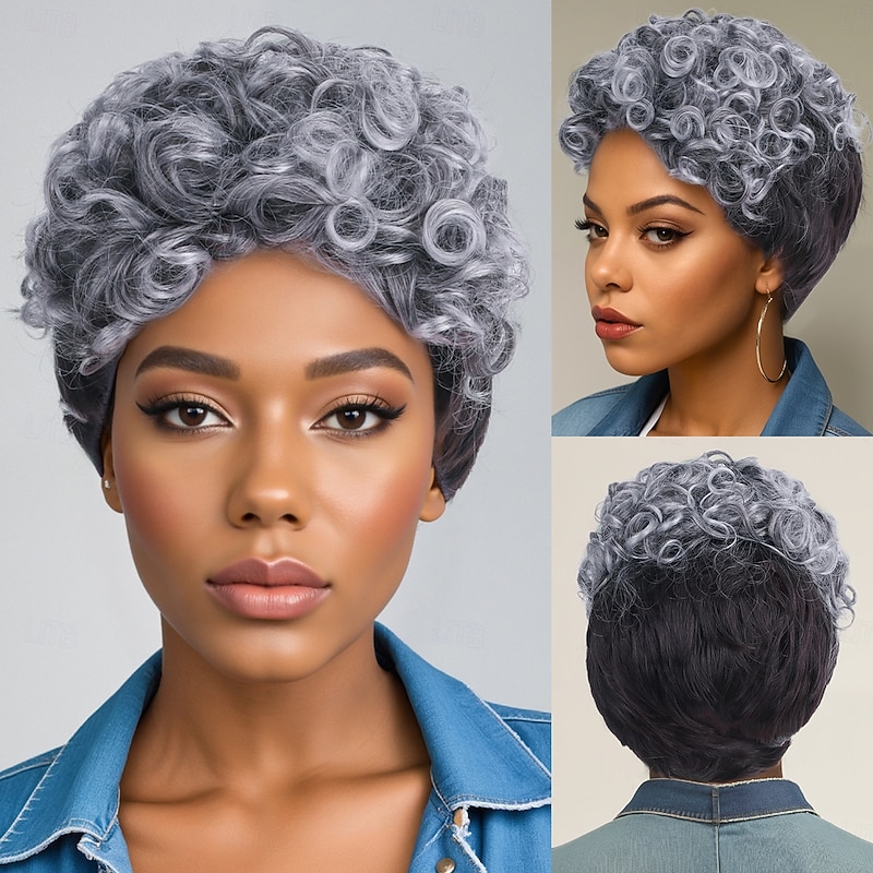 Synthetic Wig Curly Bouncy Curl Bob Layered Haircut Machine Made Wig 10 inch A1 Synthetic Hair Women's Elastic Comfortable Highlighted / Balayage Hair Gray