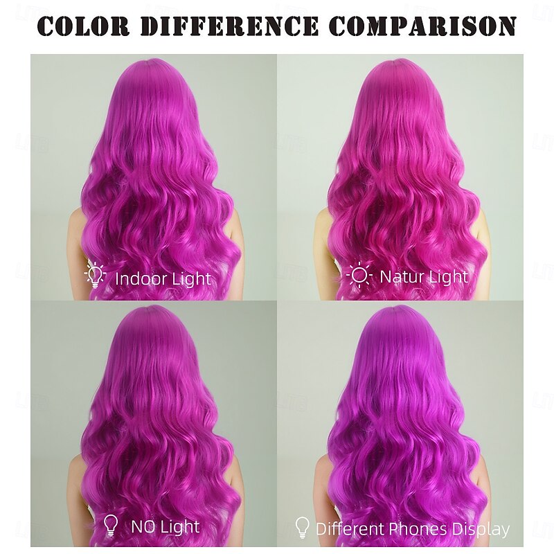 Synthetic Wig Wavy Bouncy Curl Layered Haircut Neat Bang Machine Made Wig 28 inch A1 Synthetic Hair Women's Classic Color Gradient Highlighted / Balayage Hair Purple3