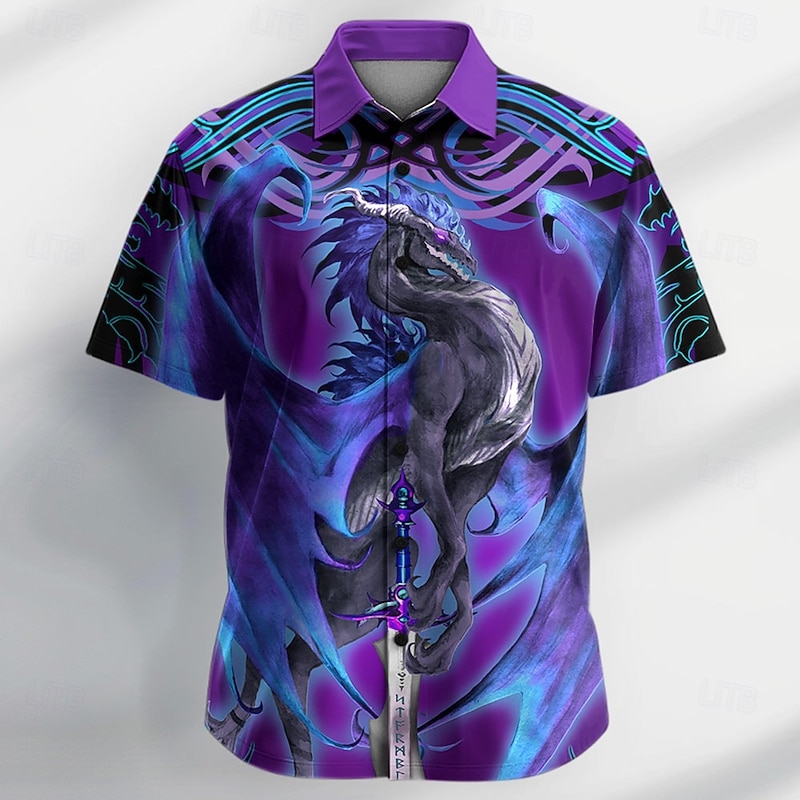 Dragonsword STORMBLADE Ruth Thompson Men's Animal Dragon Button Up Shirt Short Sleeve Designer Shirt Limited Artist Edition
