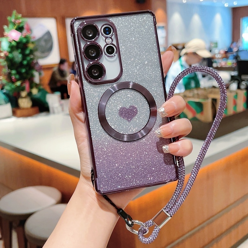 Phone Case For Samsung Galaxy S25 S24 S24 FE S23 S22 S21 Ultra Plus Back Cover with Stand Holder Magnetic Support Wireless Charging Retro TPU Plating