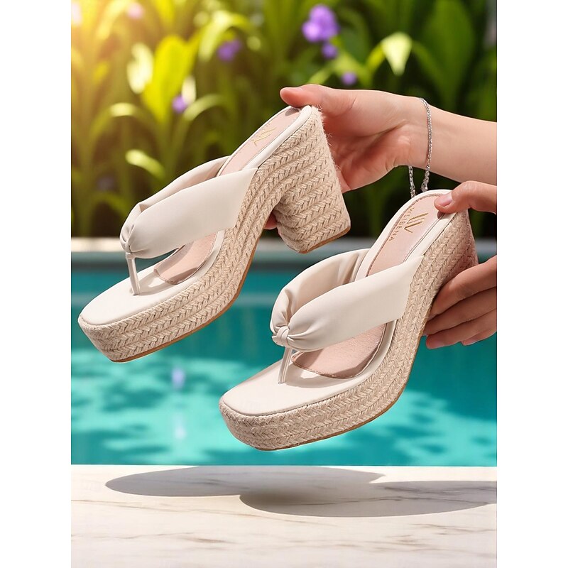 Women's Black Knotted Platform Wedge Flip Flops – Boho Summer Vacation Sandals with Espadrille Heels for Poolside, Beach, and Casual Outfits2