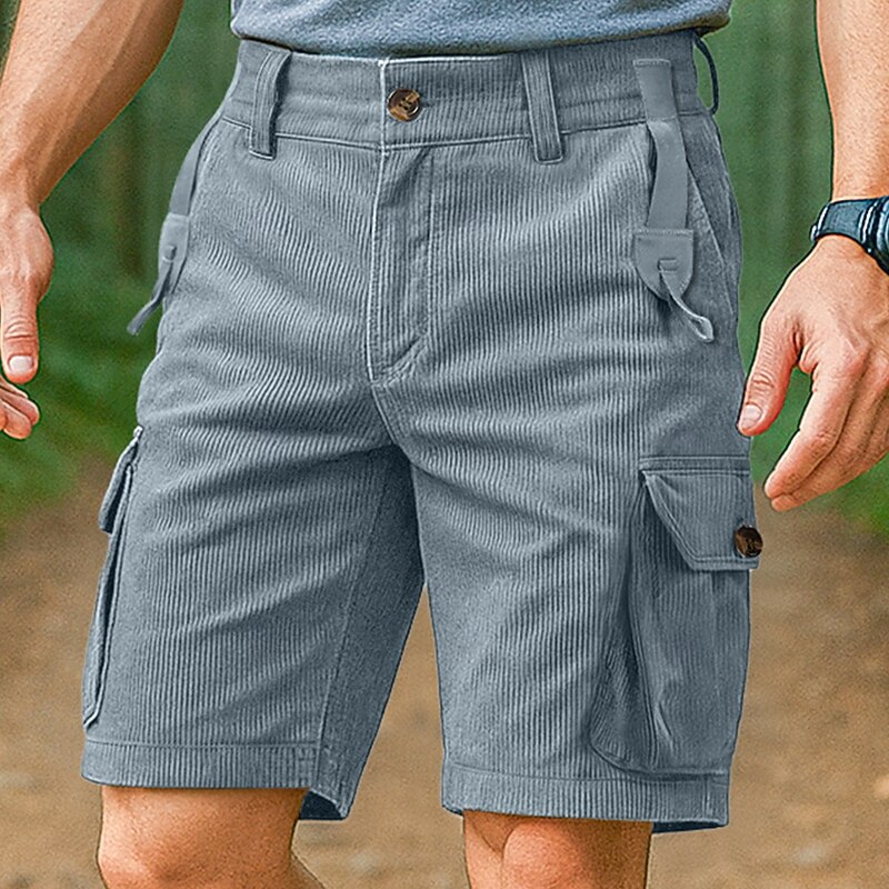 Men's Cargo Shorts Corduroy Pants Shorts Beach Shorts Casual Shorts Elastic Waist Multi Pocket Straight Leg Plain Comfort Breathable Knee Length Outdoor Casual Daily Vacation Fashion Black Blue2