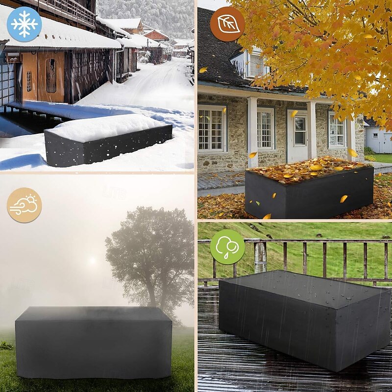 Patio Table Cover Veranda Rectanguler Black Waterproof Outdoor Dinner Protector Dust-Proof Table Desk Cover Furniture Covers with Storage Bags for Garden Outdoor Indoor Furniture3