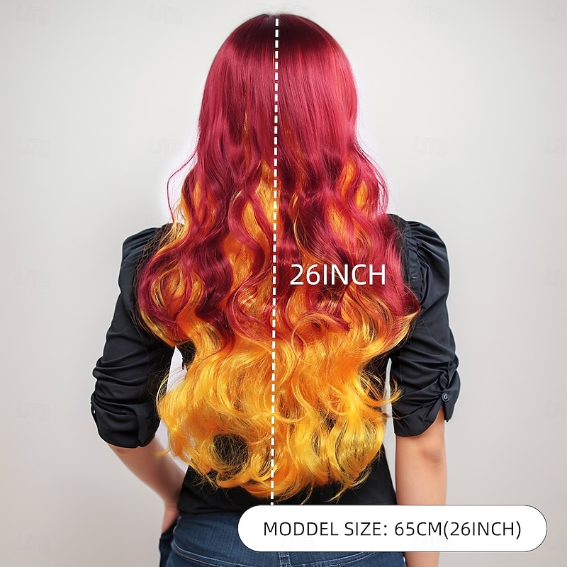 Synthetic Wig Wavy Curly Weave Layered Haircut Neat Bang Machine Made Wig 26 inch A1 Synthetic Hair Women's Cool Classic Comfortable Multi-color4