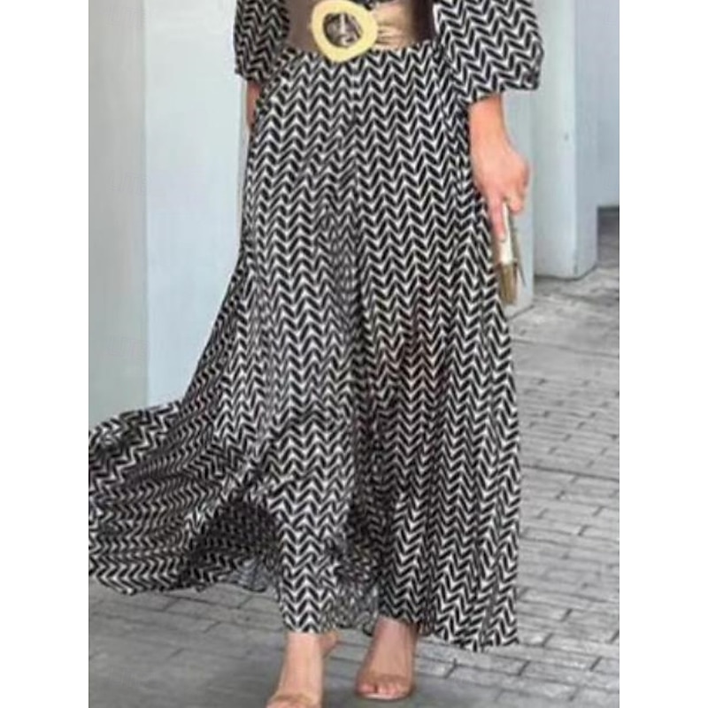 Women's Maxi Dress Shift Dress Work Dresses Casual Semi Formal Office Regular Fit Graphic Geometric Long Sleeve Shirt Collar Black Summer Spring2