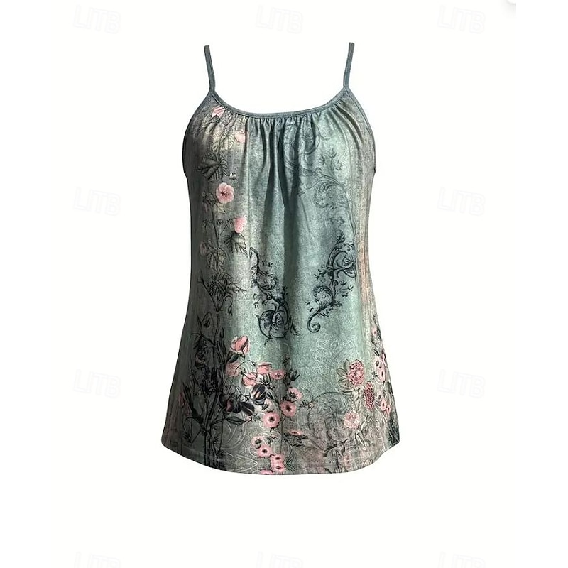 Women's Blouse Floral Graphic Bohemia Daily Hawaiian Sleeveless Strap Regular Tops Daily Print Backless Pink Blue Green Gray Summer Spring2