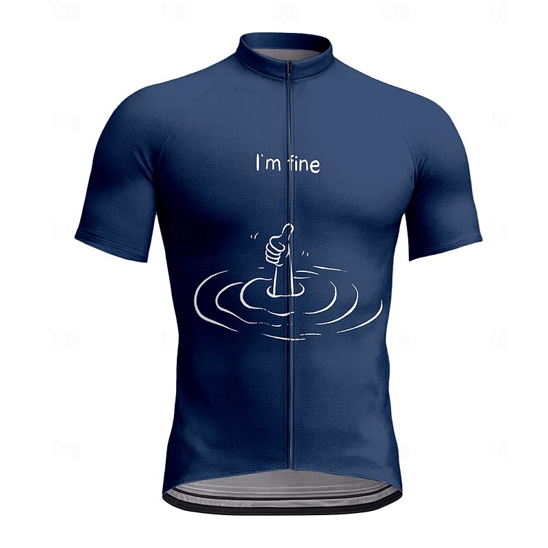 Men's Cycling Jersey Graphic Letter & Number Short Sleeve Bike Tee Tshirt Top with 3 Rear Pockets UV Resistant Quick Dry Front Zipper Reflective Strips Sports Navy Blue Clothing Apparel