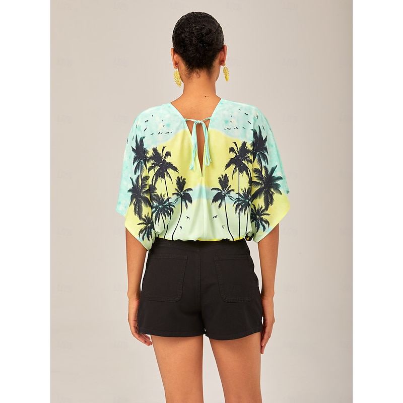 Gradient Palm Tree Print Casual Beach Bodysuit Vacation Style3