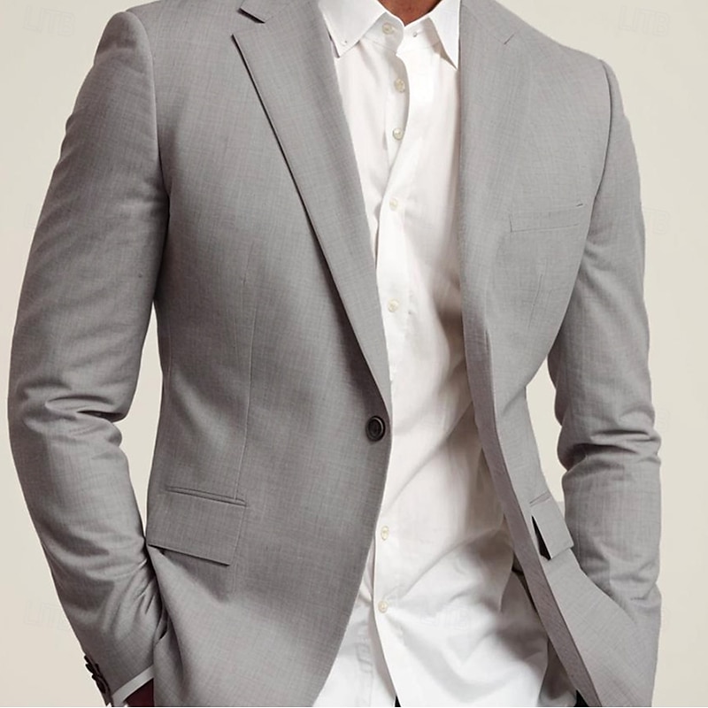Men's Blazer Jacket Sport Coat Notch Collar Fashion Solid Colored Blazer Navy Blue Light Grey Standard Fit Single Breasted One-button2