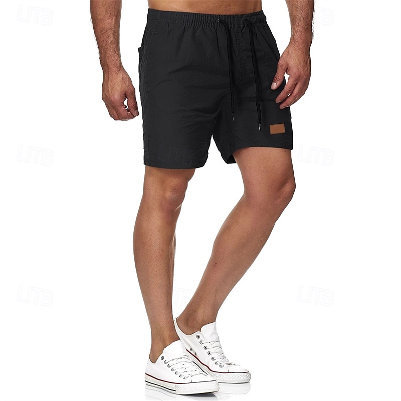 Men's Swim Shorts Shorts Summer Shorts Casual Shorts Pocket Drawstring Elastic Waist Plain Comfort Breathable Short Outdoor Vacation Sport Casual Black White2