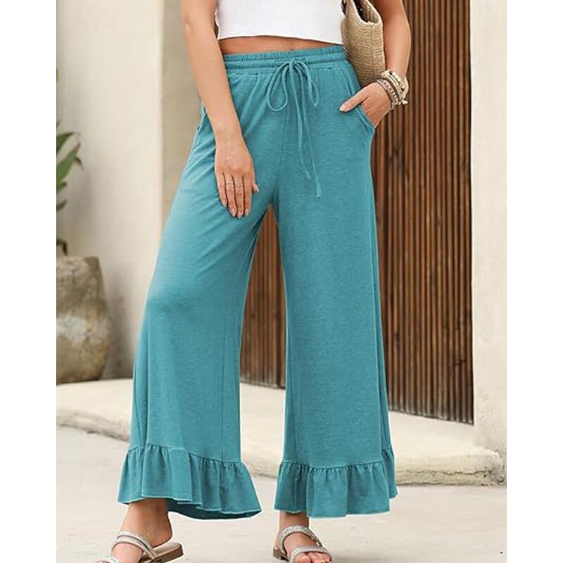 Women's Slacks Pants Trousers Casual Full Length Natural Plain Ruffle Pocket Elastic Drawstring Design Comfy Outdoor Outdoor Vacation Weekend Black Pink Army Green Dark Navy Summer Regular Fit4