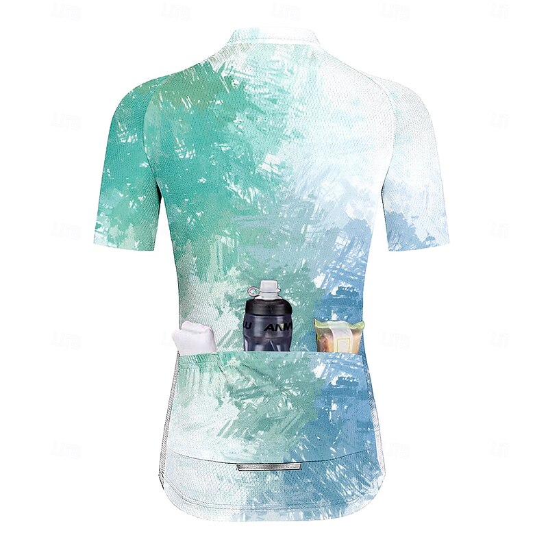 Women's Cycling Jersey Graphic Gradient Short Sleeve Bike Jersey Top with 3 Rear Pockets Sunscreen UV Resistant Quick Dry Reflective Strips Sports Green Clothing Apparel2
