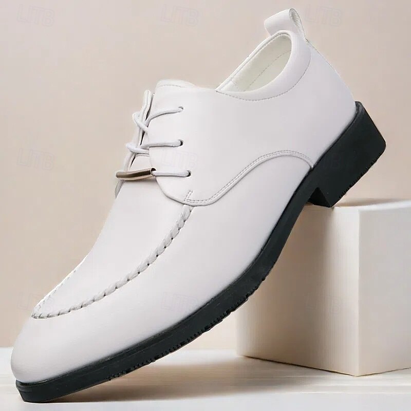 Men's White Lace-Up Shoes - Sleek and Comfortable Formal Shoes for Weddings, Dance Parties and Special Occasions