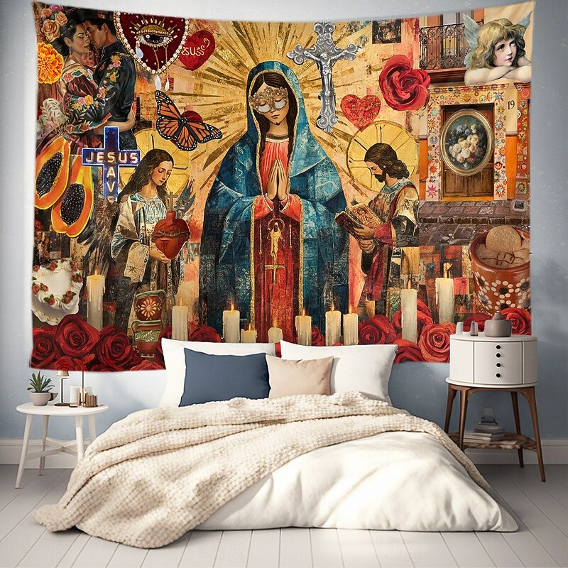 Cinco de Mayo Hanging Tapestry Mexico Our Lady of Guadalupe Folk Art Large Tapestry Mural Decor Photograph Backdrop Blanket Curtain Home Bedroom Living Room Decoration2