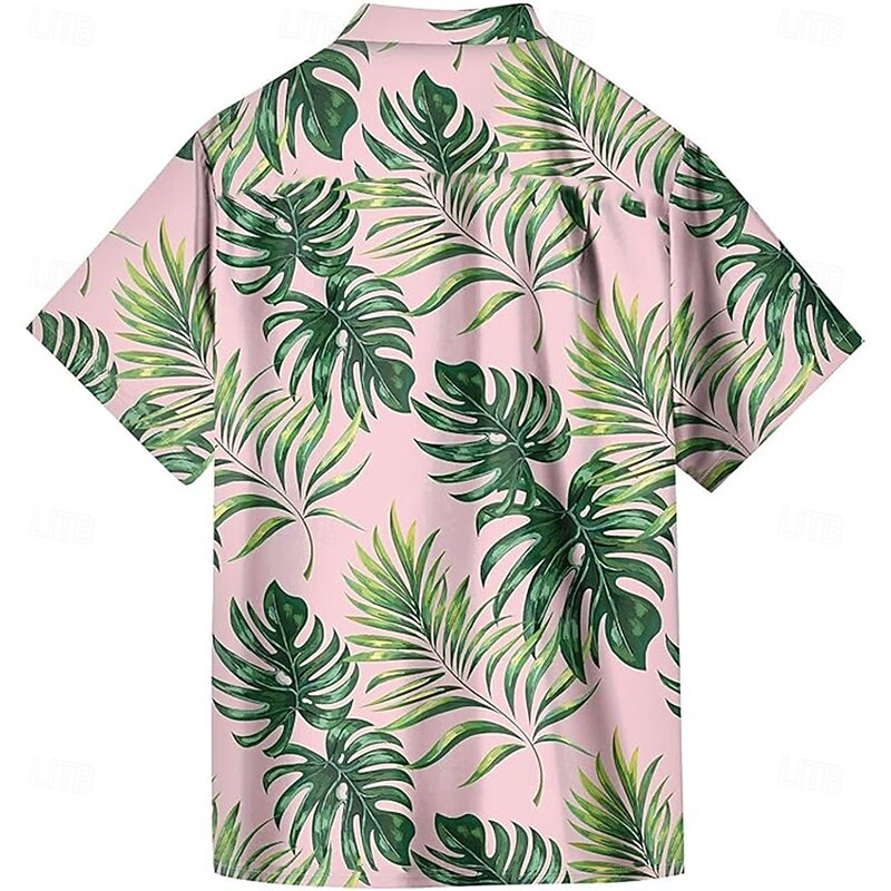 Men's Palm Leaf Tropical Plants Shirt Summer Hawaiian Shirt Button Up Shirt Short Sleeve Hawaiian Vacation Holiday Beach Wear Summer Spring Turndown 3D Print Collared Shirts Pink Dark Blue2