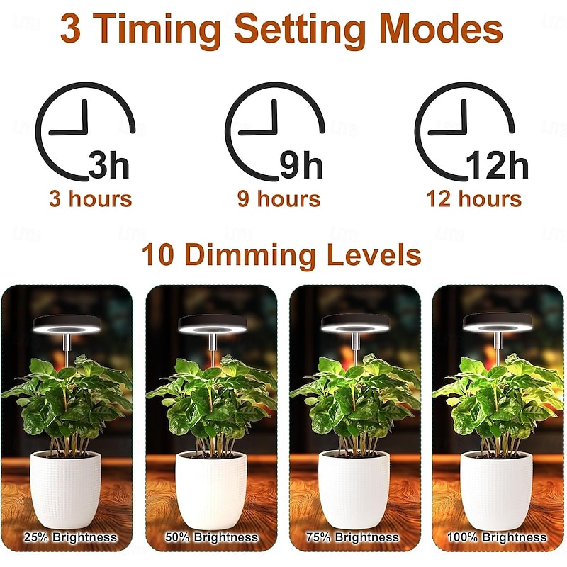 Grow Light Full Spectrum LED Plant Light for Indoor Plants Growing Lamp 10 Dimmable Brightness Auto Timer Black Stand Height Adjustable Halo Light for Succulents Herbs Foliage in Home4