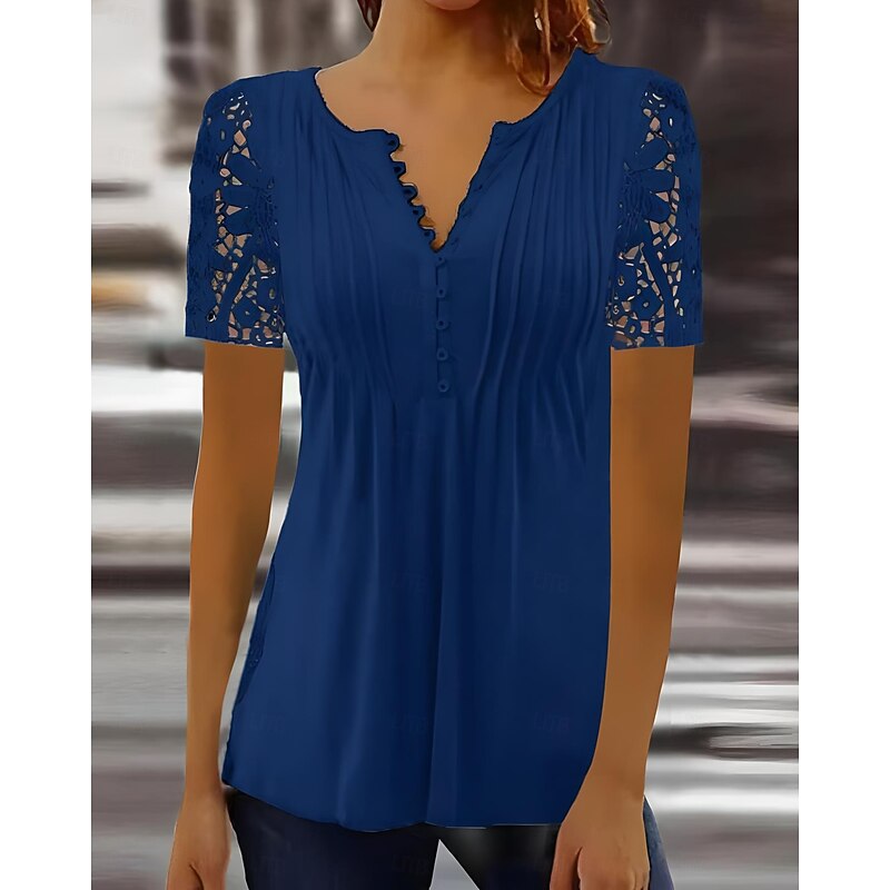 Women's Shirt Solid Color Elegant Bohemia Daily Sleeveless High Neck Regular Tops Daily Holiday Going out Patchwork Buttons Print Black White Red Blue Summer Spring2