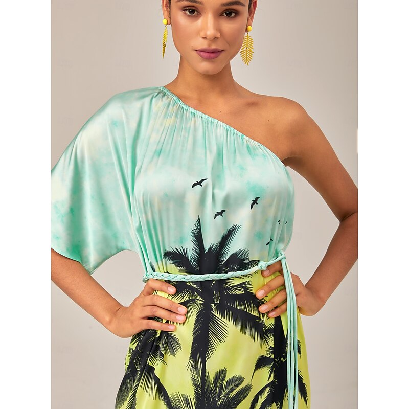 Beach Vibes Asymmetrical Maxi Dress with Coconut Palm Print3
