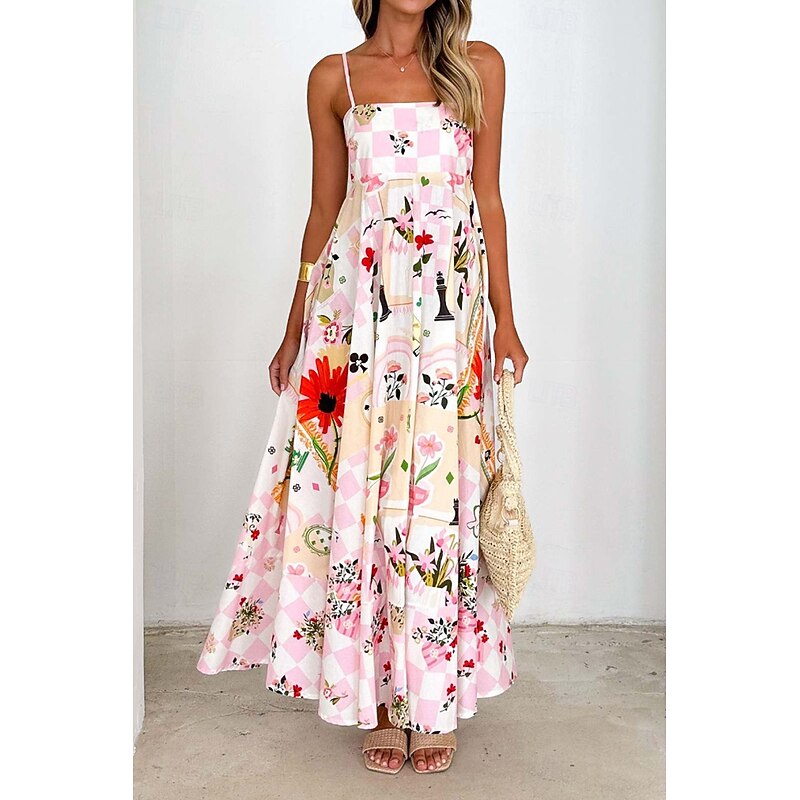 Women's Midi Dress Floral Dress Slip Dress Fashion Classic Vacation Going out Weekend Regular Fit Flower Sleeveless Spaghetti Strap Pink Blue Summer