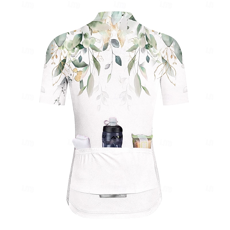Women's Cycling Jersey Graphic Floral Botanical Short Sleeve Bike Jersey Top with 3 Rear Pockets Sunscreen UV Resistant Quick Dry Reflective Strips Sports White Clothing Apparel2
