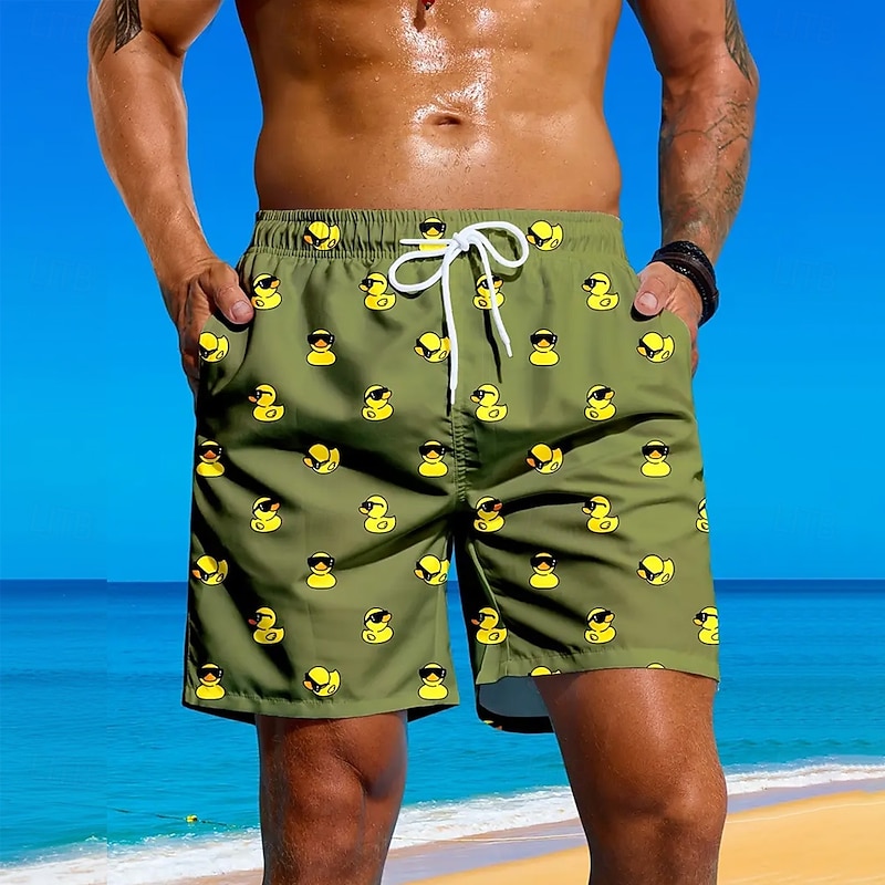 Men's Animal Funny Duck Swim Trunks Swim Shorts Board Shorts Mid Waist Streetwear Hawaiian Beach Vacation Wear Side Pockets Mesh Lining Elastic Drawstring Waist Designer Clothing Apparel4
