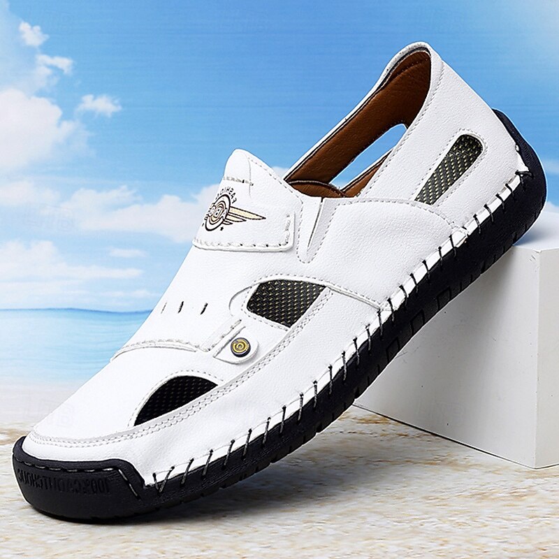 Men's White Casual Slip-On Sandals – Breathable Outdoor Summer Shoes for Beach, Vacation & Daily Wear